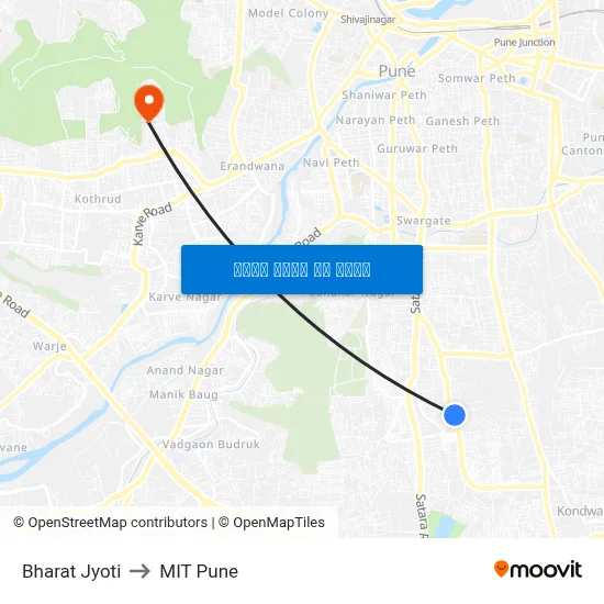 भारत ज्योति to एमआईटी पुणे map