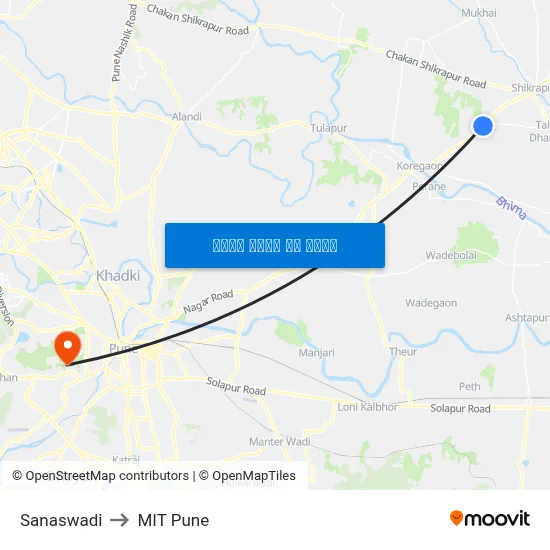 सानासवाड़ी to एमआईटी पुणे map