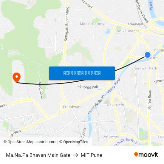 म.न.पा भवन मुख्य गेट to एमआईटी पुणे map