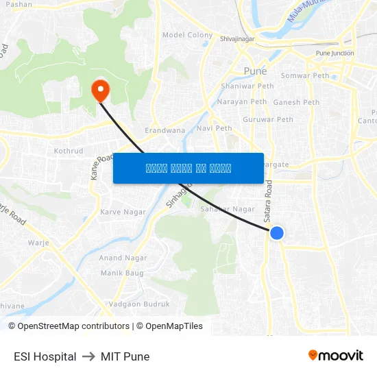 ईएसआई अस्पताल to एमआईटी पुणे map