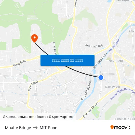 म्हात्रे पुल to एमआईटी पुणे map