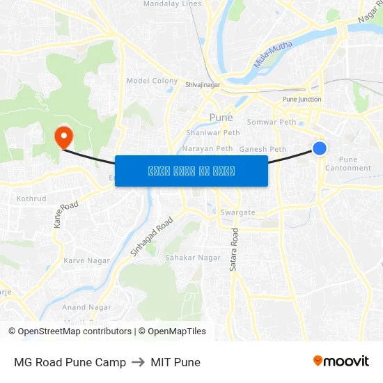 एमजी रोड पुणे कैंप to एमआईटी पुणे map