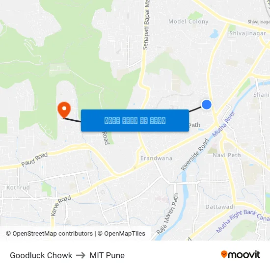 गुडलक चौक to एमआईटी पुणे map