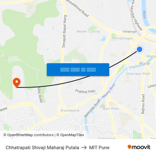 छत्रपति शिवाजी महाराज पुतळा to एमआईटी पुणे map