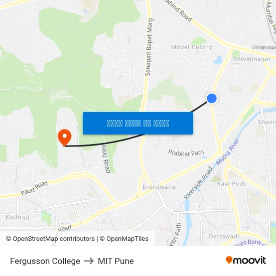 फर्ग्युसन कॉलेज to एमआईटी पुणे map