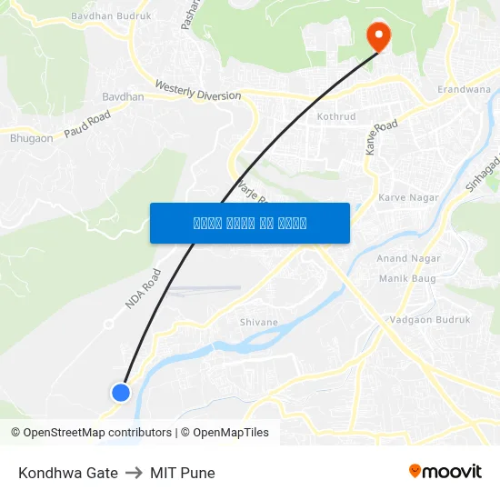 कोंढवा गेट to एमआईटी पुणे map