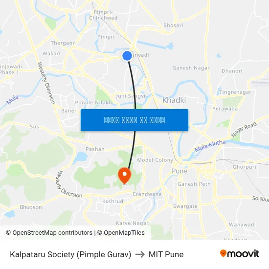 कल्पतरु सोसायटी (पिंपले गुरव) to एमआईटी पुणे map