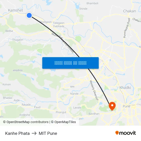 कान्हे फाटा to एमआईटी पुणे map
