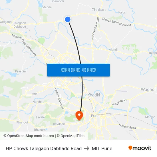 HP Chowk Talegaon Dabhade Road to MIT Pune map