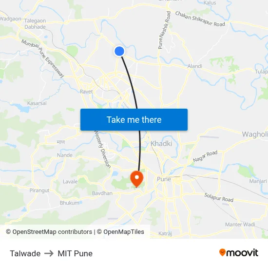 Talwade to MIT Pune map