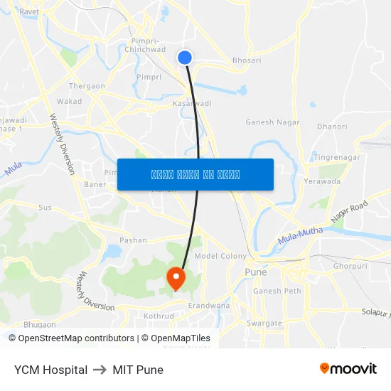 वाय.सी.एम. हॉस्पिटल to एमआईटी पुणे map