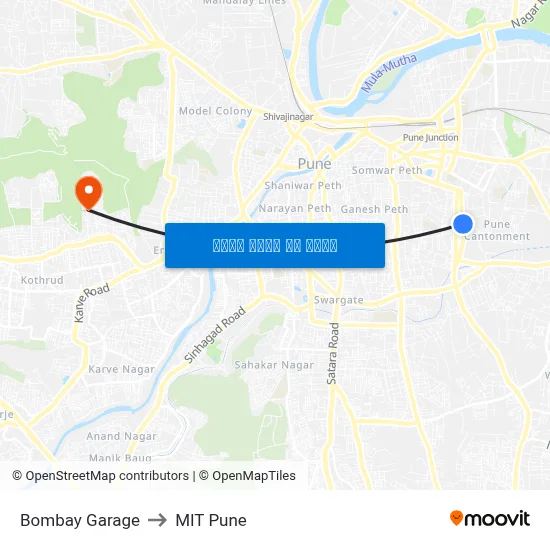 बॉम्बे गैरेज to एमआईटी पुणे map