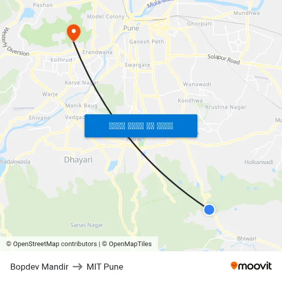 बोपदेव मंदिर to एमआईटी पुणे map