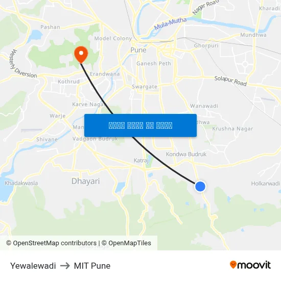 येवालेवाड़ी to एमआईटी पुणे map