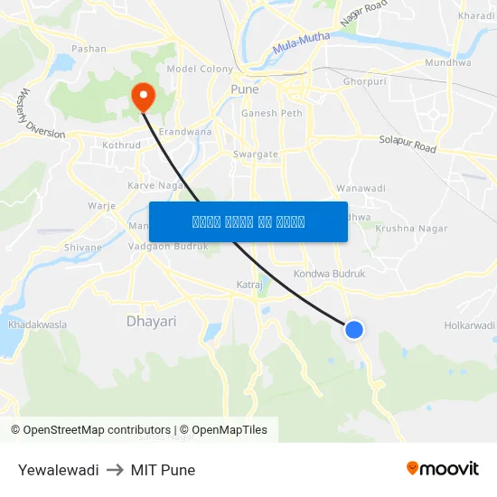 येवालेवाड़ी to एमआईटी पुणे map