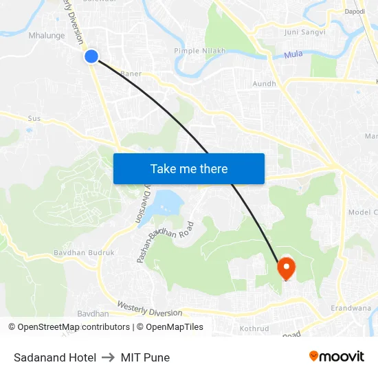 Sadanand Hotel to MIT Pune map
