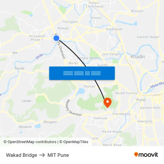 वाकड़ पुल to एमआईटी पुणे map