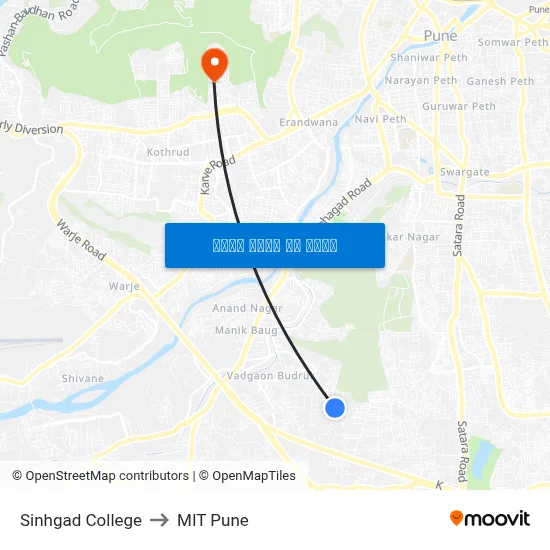 सिंहगड कॉलेज to एमआईटी पुणे map