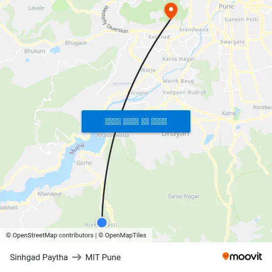 सिंहगड पायथा to एमआईटी पुणे map