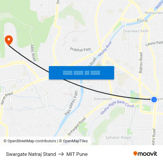 स्वारगेट नटराज स्टैंड to एमआईटी पुणे map