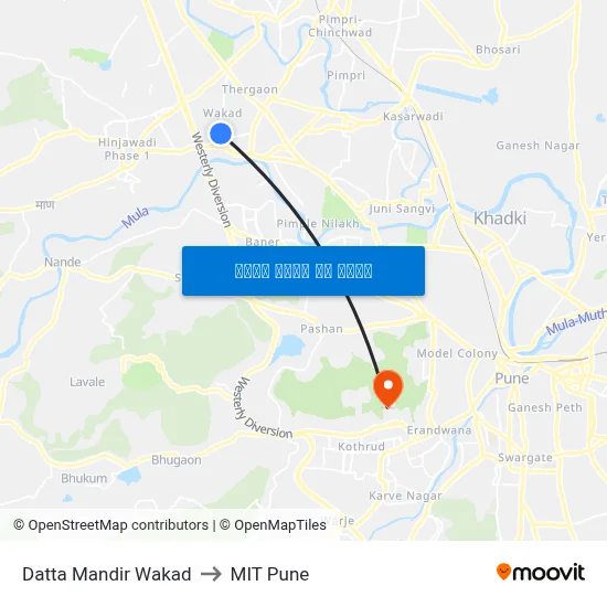 दत्त मंदिर वाकड to एमआईटी पुणे map