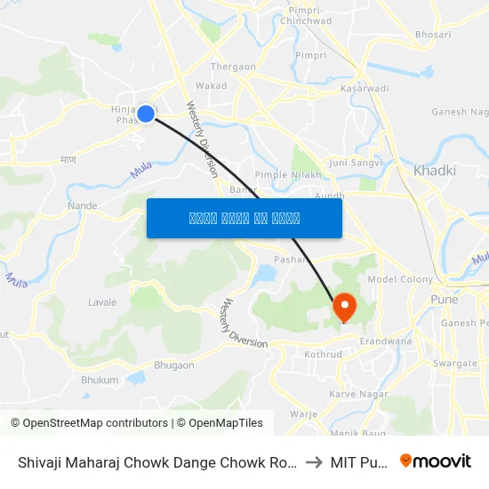 शिवाजी महाराज चौक डांगे चौक रोड to एमआईटी पुणे map
