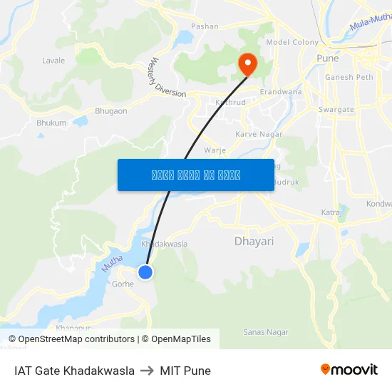 आईएटी गेट खडकवासला to एमआईटी पुणे map