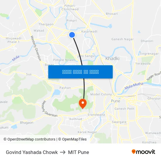 गोविंद यशदा चौक to एमआईटी पुणे map