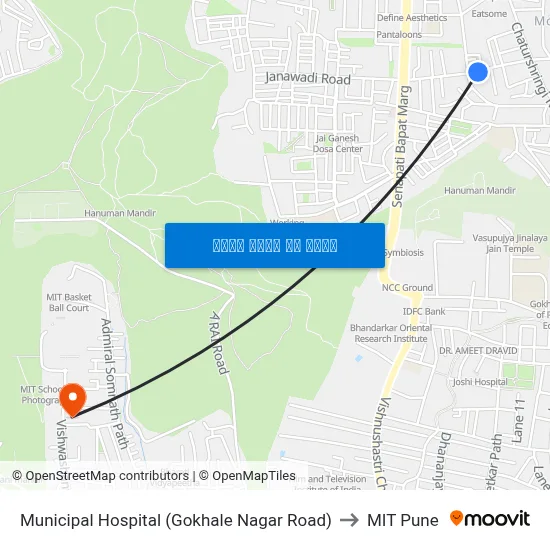 म्युनिसिपल हॉस्पिटल (गोखले नगर रोड) to एमआईटी पुणे map