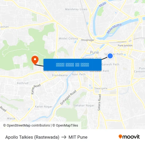 अपोलो टॉकीज (रस्तेवाडा) to एमआईटी पुणे map