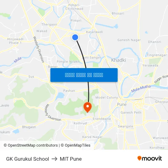 जीके गुरुकुल स्कूल to एमआईटी पुणे map