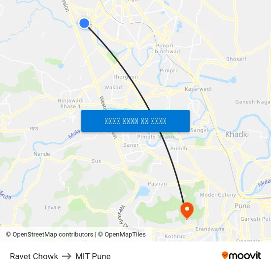 रावेत चौक to एमआईटी पुणे map