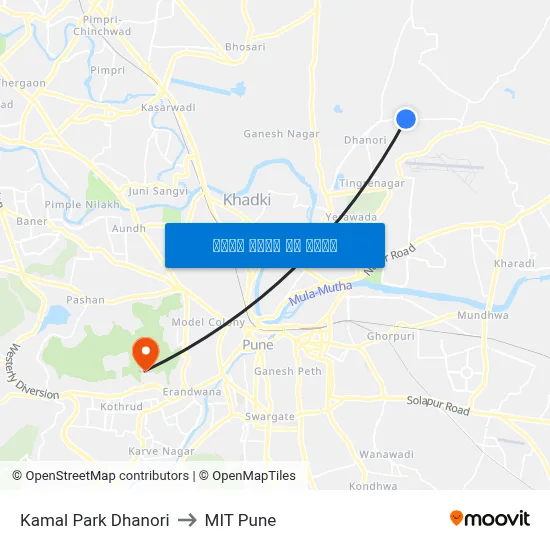 कमल पार्क धानोरी to एमआईटी पुणे map