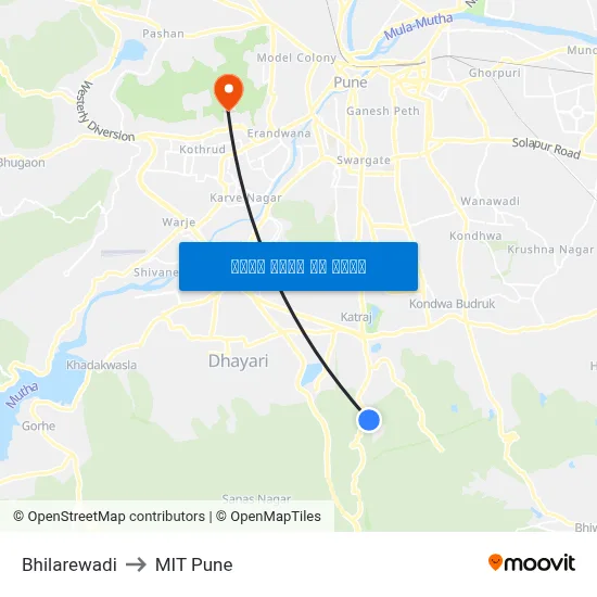 भिलारेवाडी to एमआईटी पुणे map