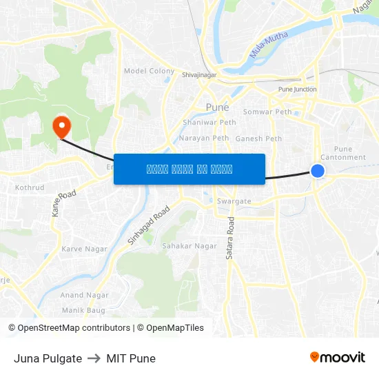 जुना पुलगेट to एमआईटी पुणे map