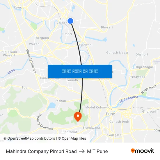 महिंद्रा कंपनी पिंपरी रोड to एमआईटी पुणे map