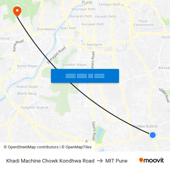 Khadi Machine Chowk Kondhwa Road to MIT Pune map