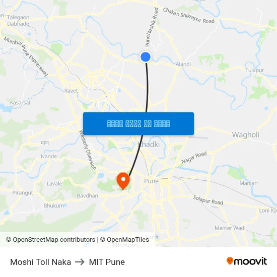 मोशी टोल नाका to एमआईटी पुणे map