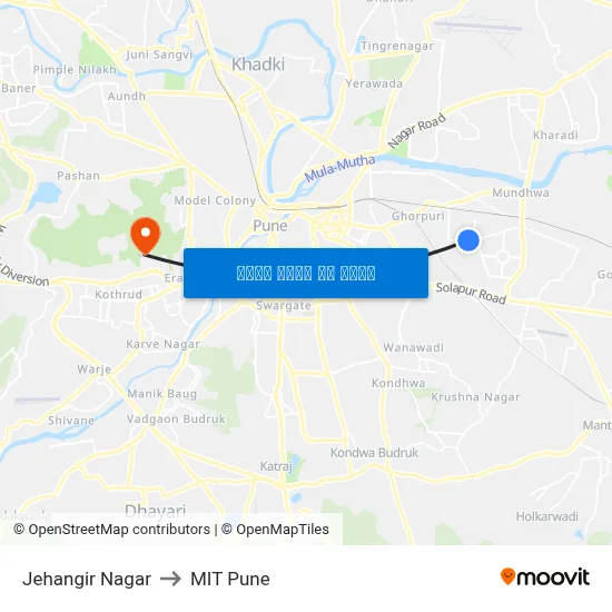 जहांगीर नगर to एमआईटी पुणे map