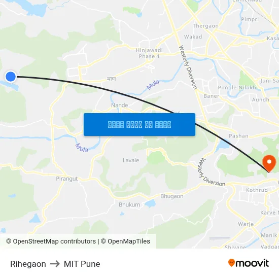 Rihegaon to MIT Pune map