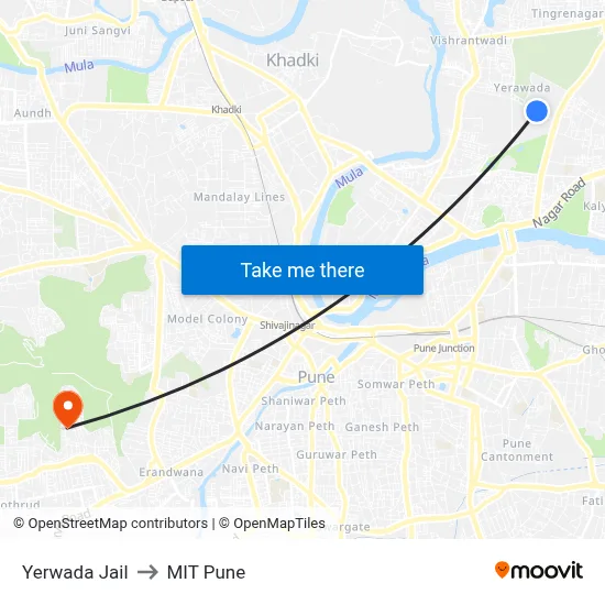 Yerwada Jail to MIT Pune map