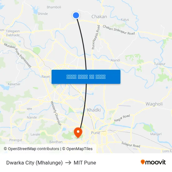 द्वारका सिटी (म्हालुंगे) to एमआईटी पुणे map