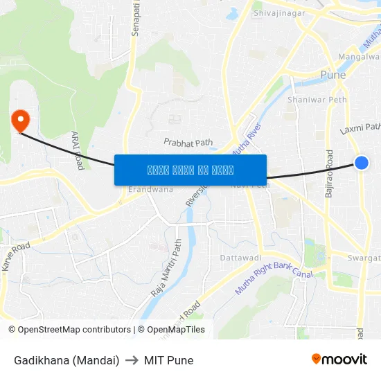 गाडीखाना (मंडई) to एमआईटी पुणे map