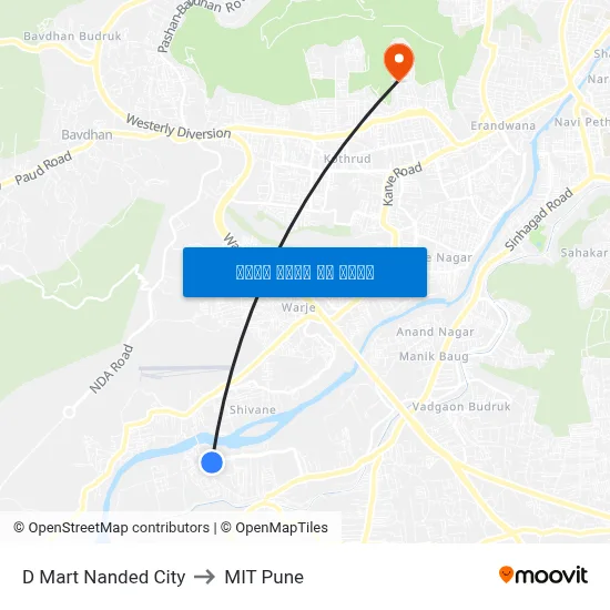 डी मार्ट नांदेड सिटी to एमआईटी पुणे map