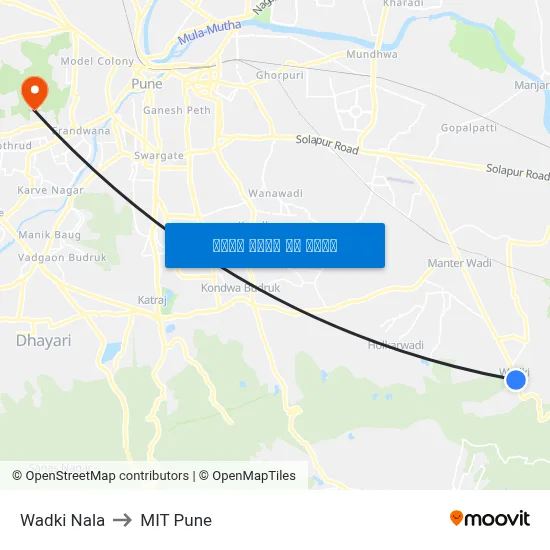 वाडकी नाला to एमआईटी पुणे map