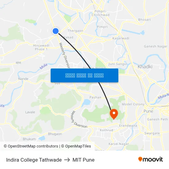 इंदिरा कॉलेज तथवडे to एमआईटी पुणे map