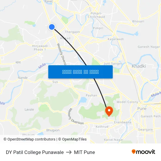 डीवाय पाटील कॉलेज पुनावले to एमआईटी पुणे map