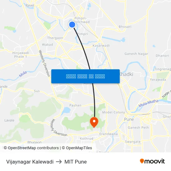 विजयनगर कालेवाडी to एमआईटी पुणे map