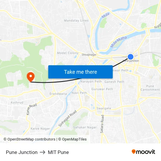 Pune Junction to MIT Pune map