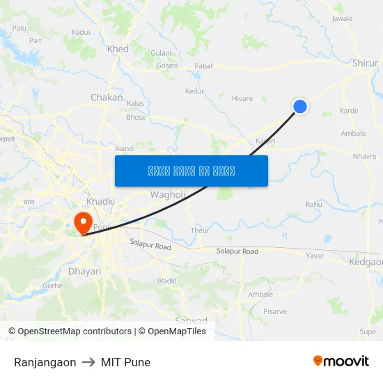रंजनगाव to एमआईटी पुणे map